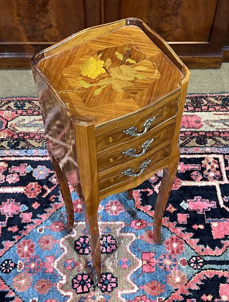 Louis XV style bedside table in rosewood and oak from the 1970s.