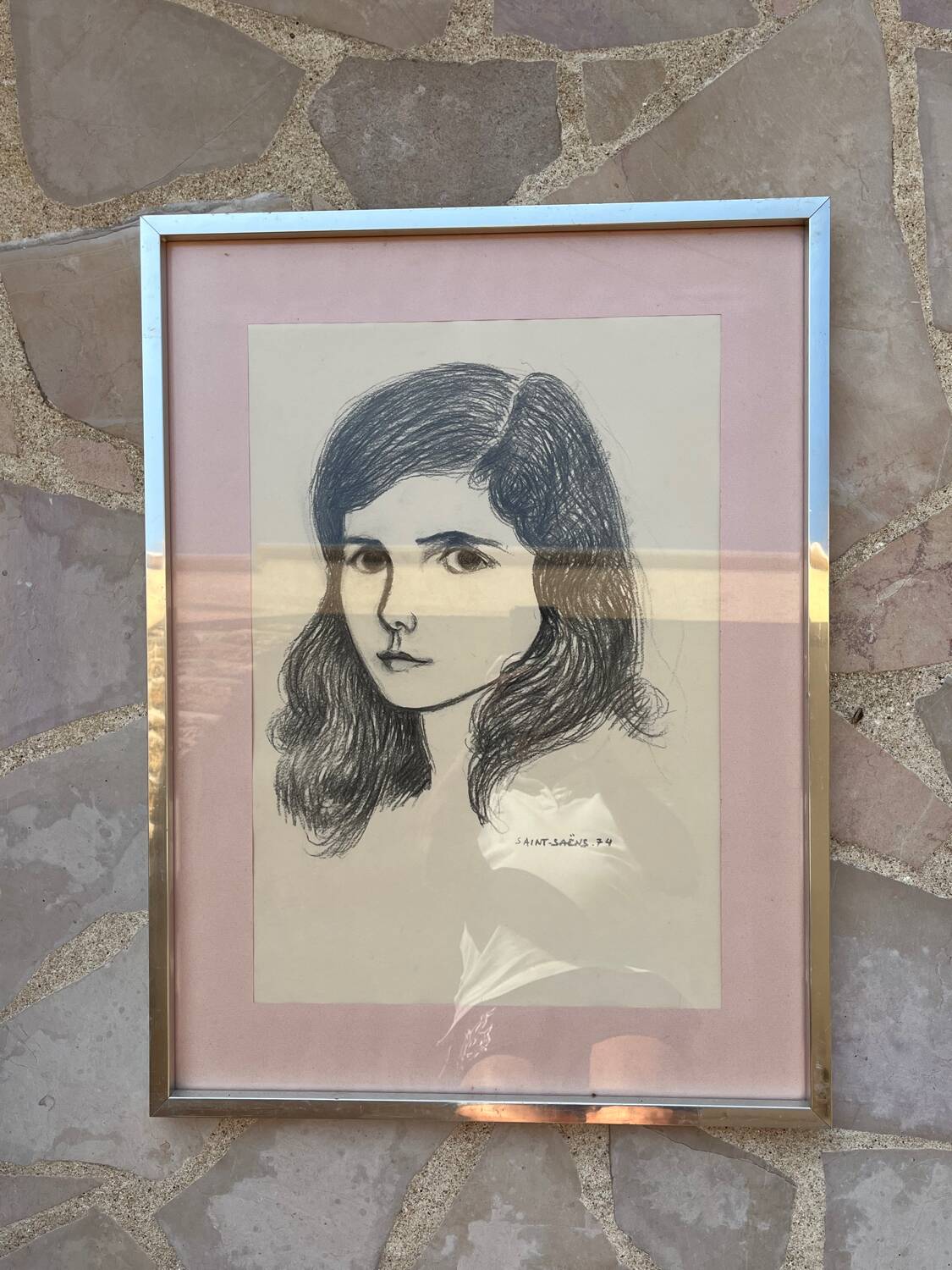 Tableau : dessin sur carton - portrait de jeune femme