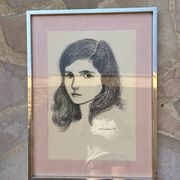 Painting: drawing on cardboard - portrait of a young woman