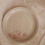 Set of 6 Sarreguemines plates, naïve décor, children in the rain