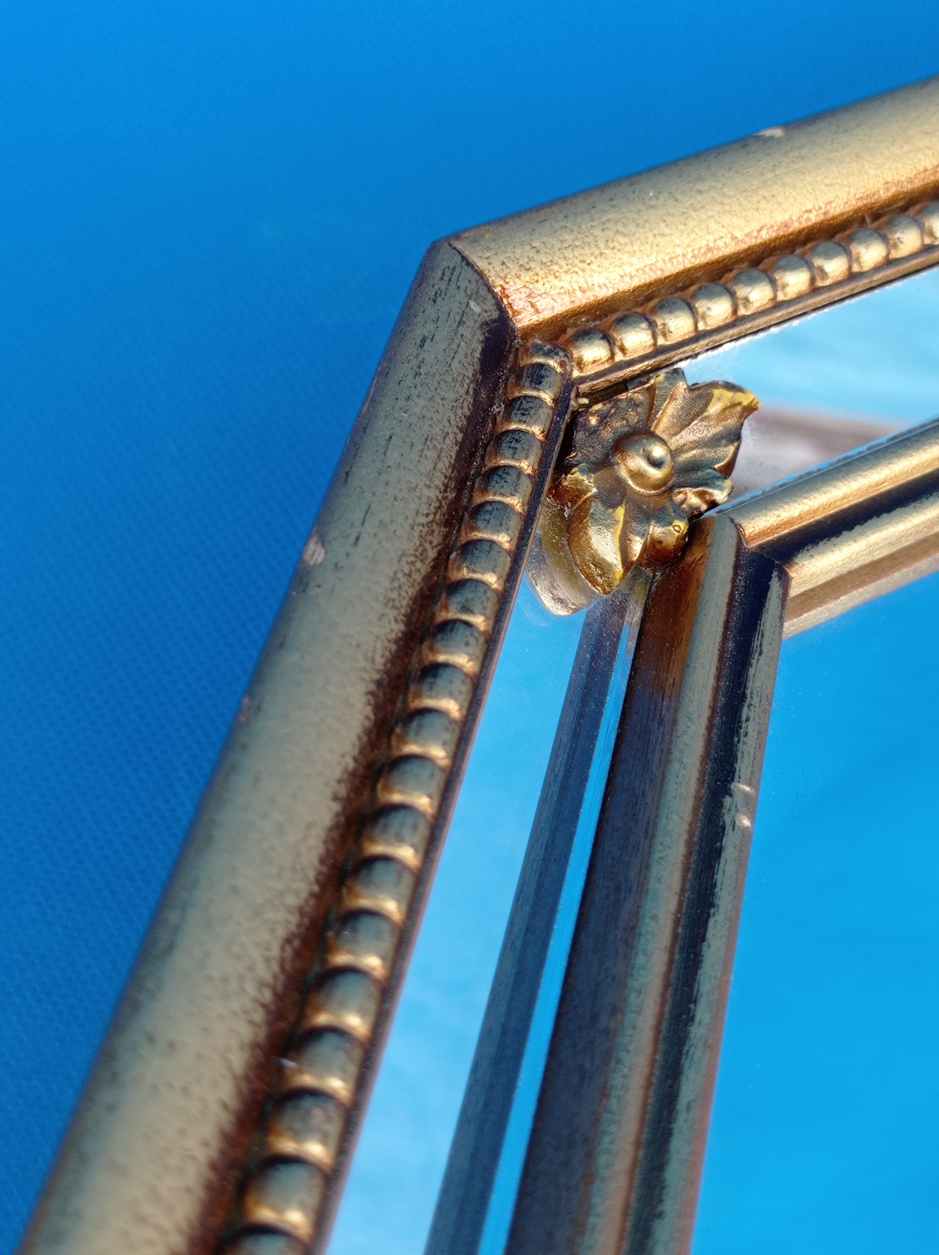 Octagonal wooden mirror from the 1980s