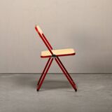 Giancarlo Piretti Plia Folding Chair in Red and Straw for Castelli, Italy