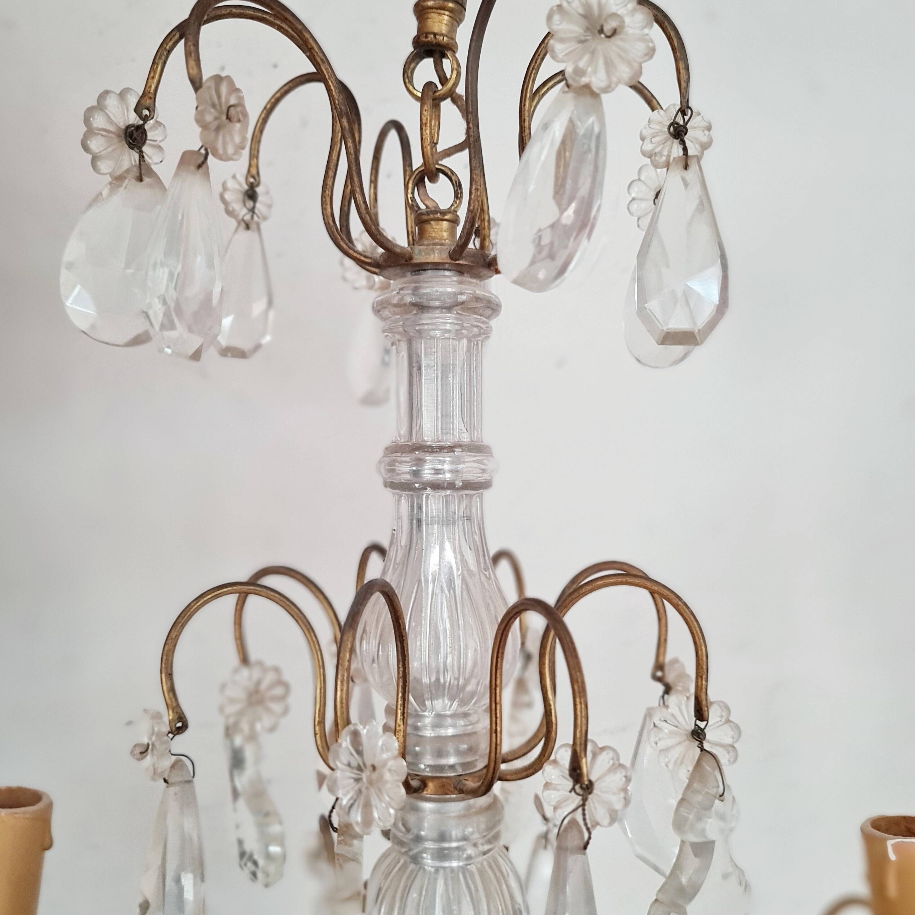 Chandelier with glass flower pendants from the beginning of the last century