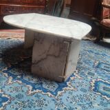 White Carrara marble coffee table with gray veins in the shape of an eye circa 1970
