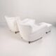 2 sets of Italian armchair with pouf in white fabric, Italy, 1940s