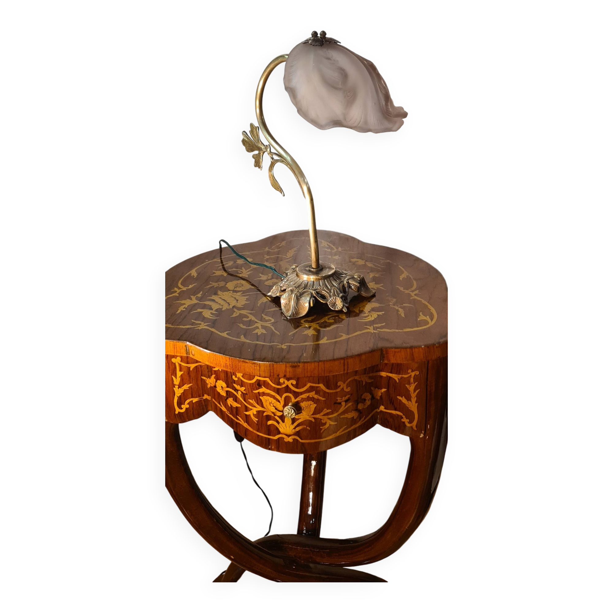 Art Nouveau bronze petal lamp with molded glass 28x34