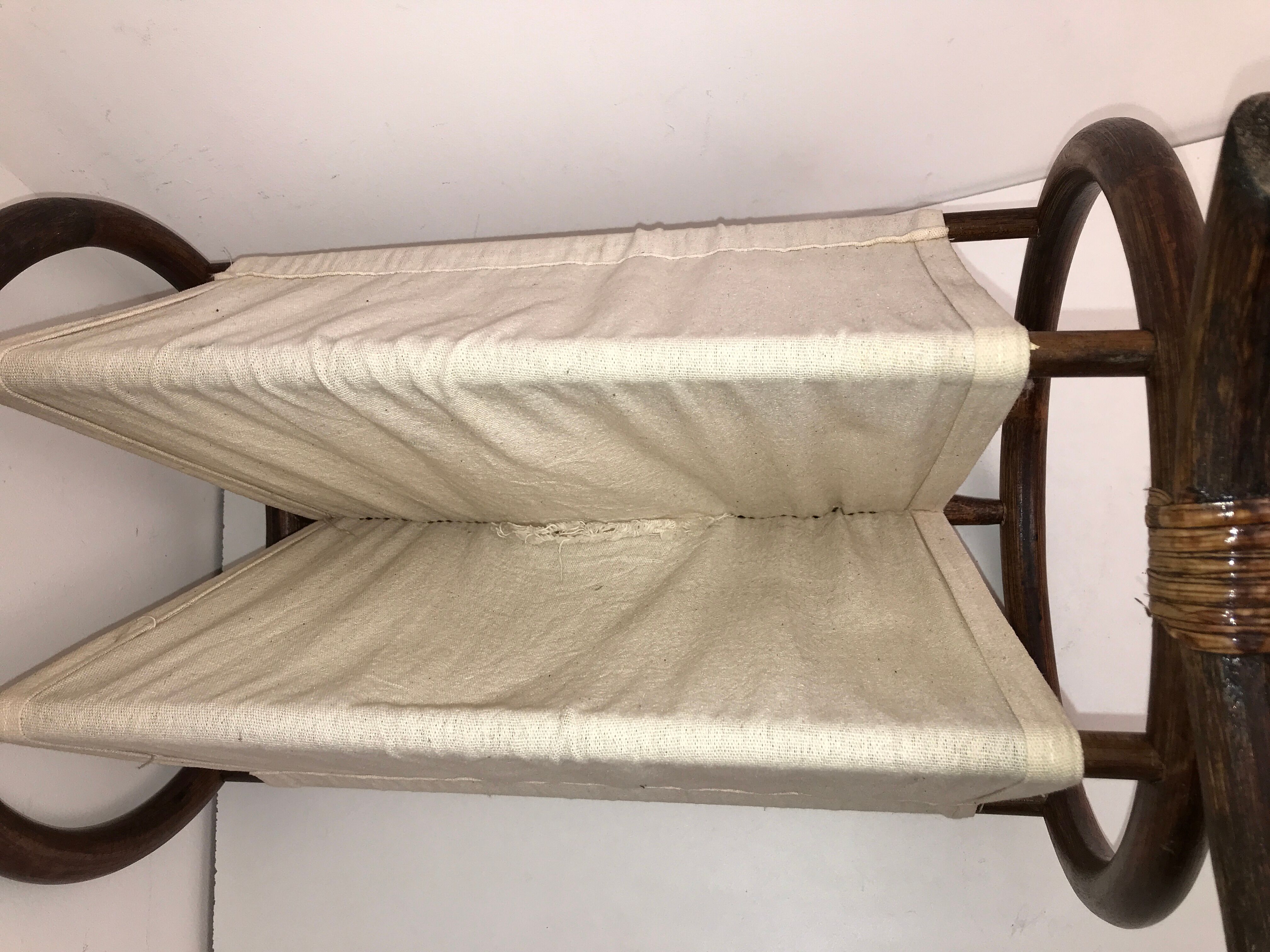 Magazine holders in rattan wicker and fabric 70s