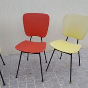 4 vintage metal tubular feet chairs, vinyl seating, skai