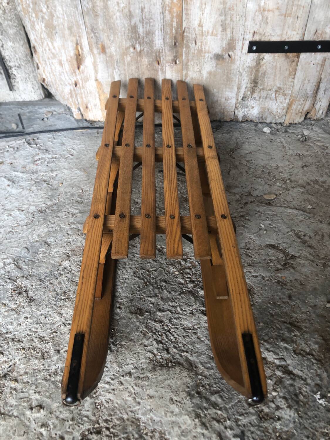Ancienne luge en bois & lames metal vintage #a355