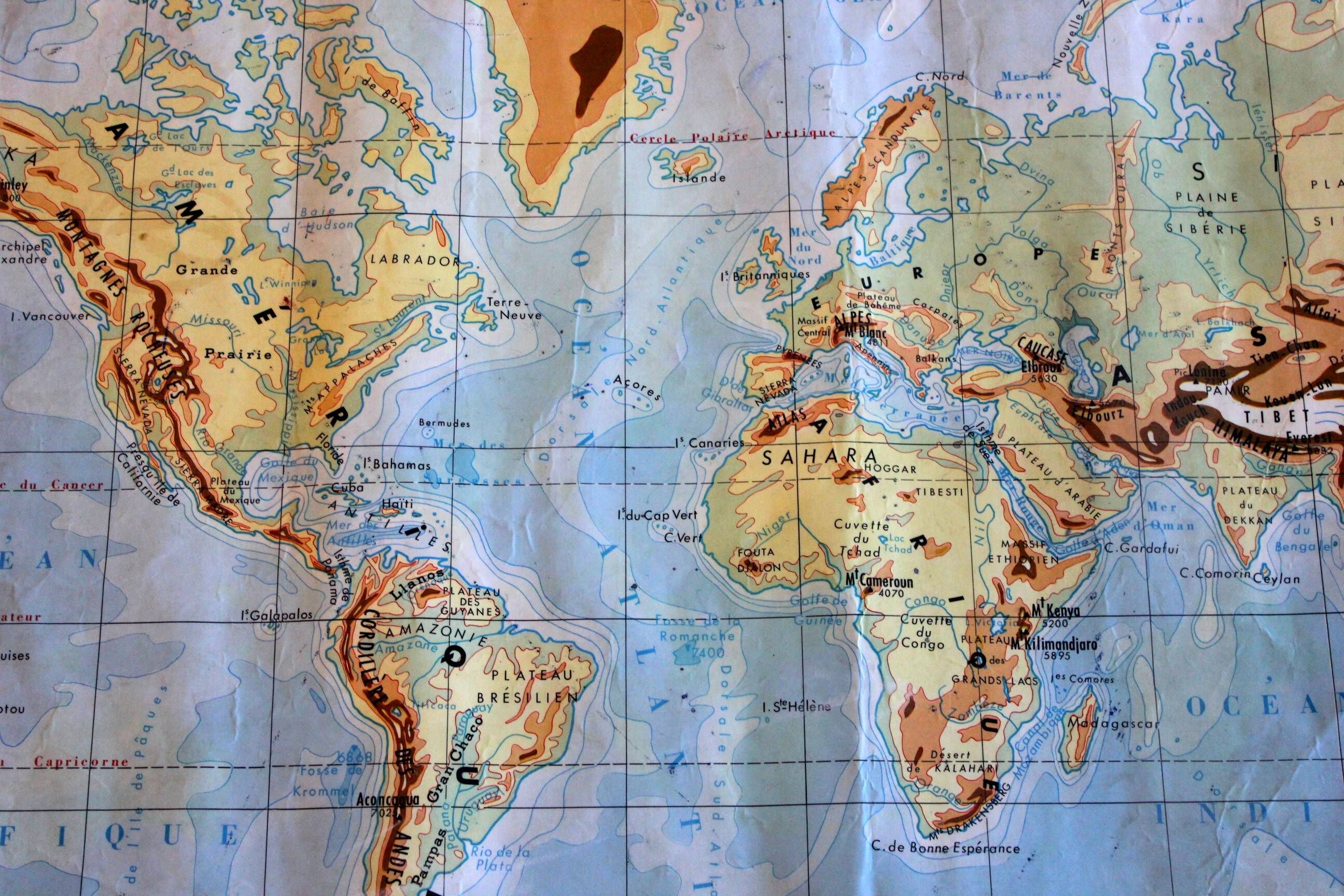 Ancien planisphère carte d'école monde vintage | Selency