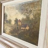 Old painting on framed canvas, countryside