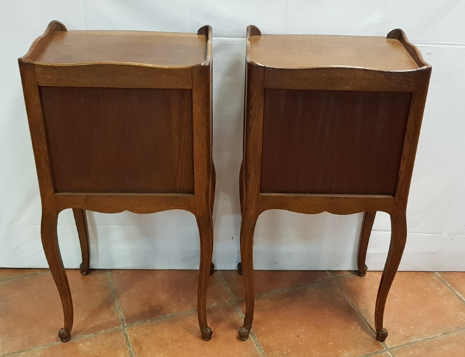 Louis xv style bedside tables in oak