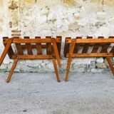 Pair of slatted side tables, Scandinavian style, 60s