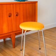Chrome and boiled wool stool, orange, 1970.
