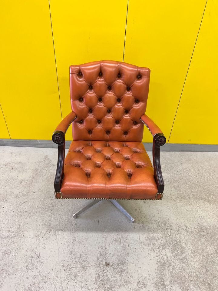 Vintage orange leather buttoned back gainsborough swivel desk chair from 1980