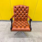 Vintage orange leather buttoned back gainsborough swivel desk chair from 1980