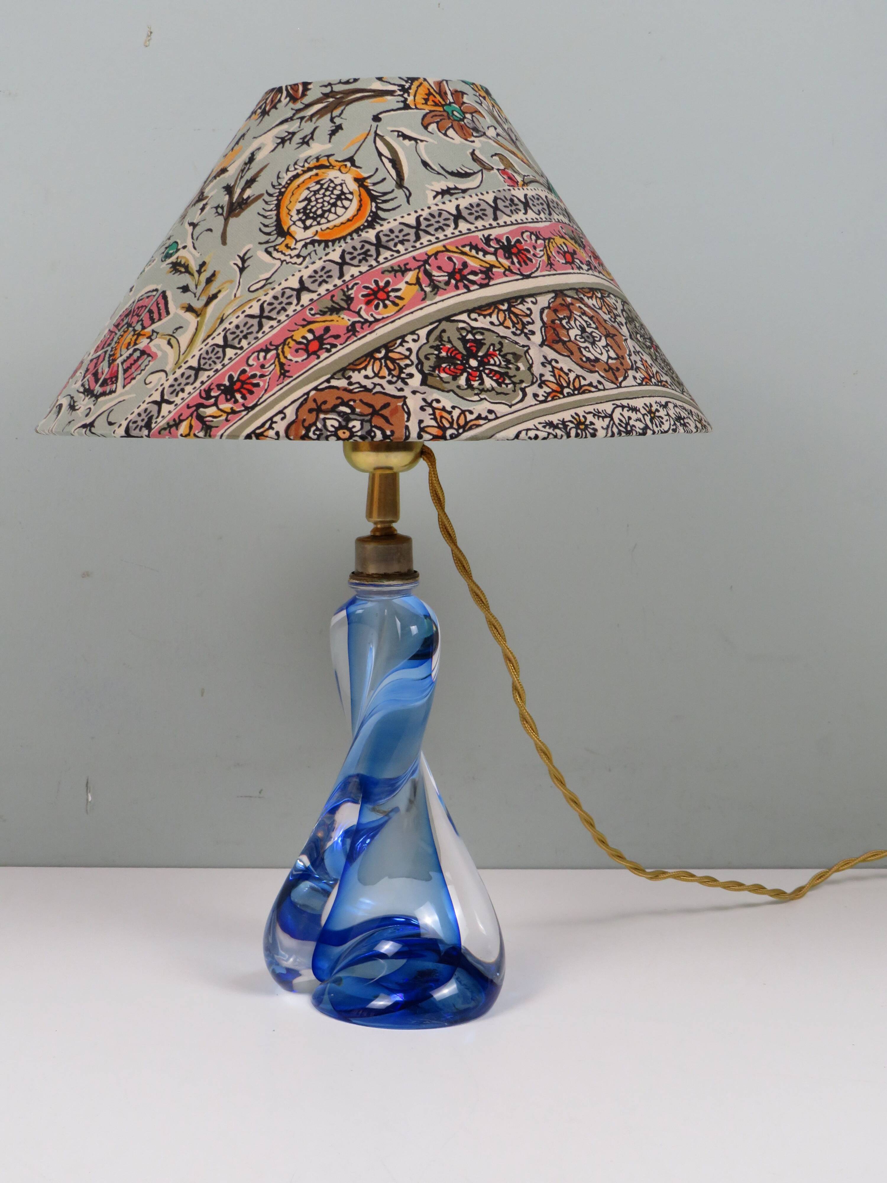 Vintage blue crystal table lamp Val Saint Lambert (unsigned)