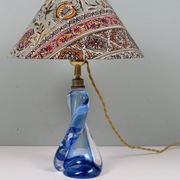 Lampe de table vintage en cristal bleu Val Saint Lambert (non signée)