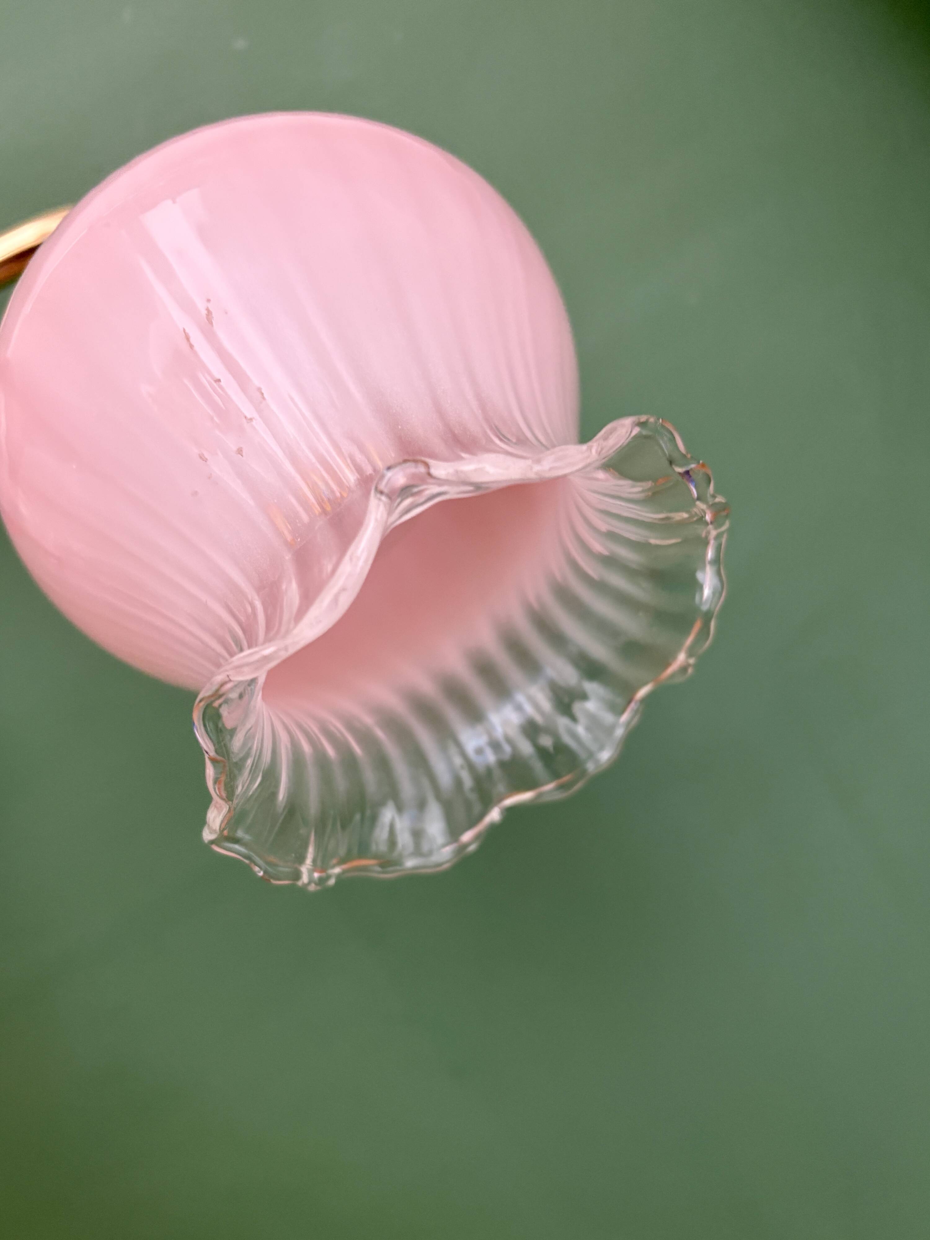 Vintage pink and clear glass elbow wall light.