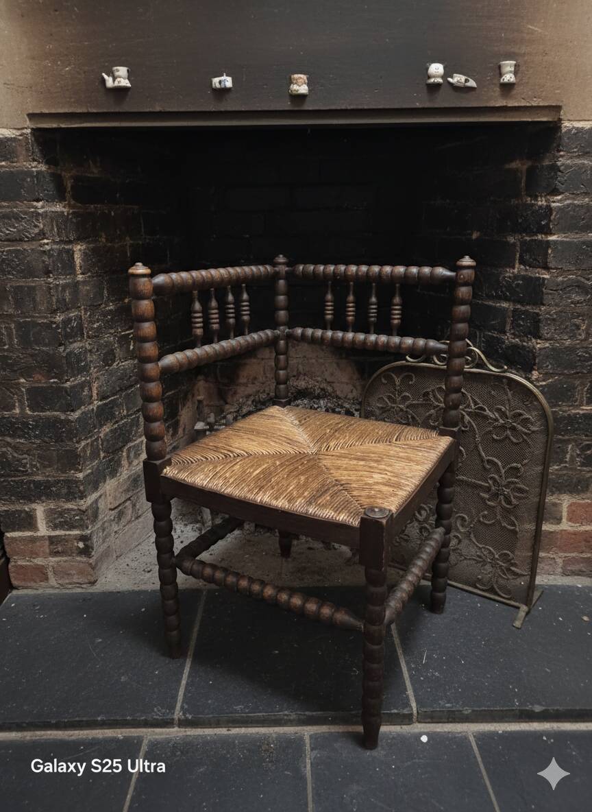 Antique corner fireplace armchair
