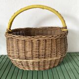Vintage basket in woven wicker and scoubidou wire