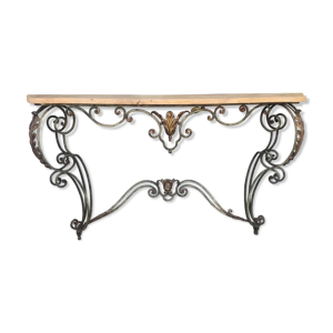 Console en fer patiné et chêne