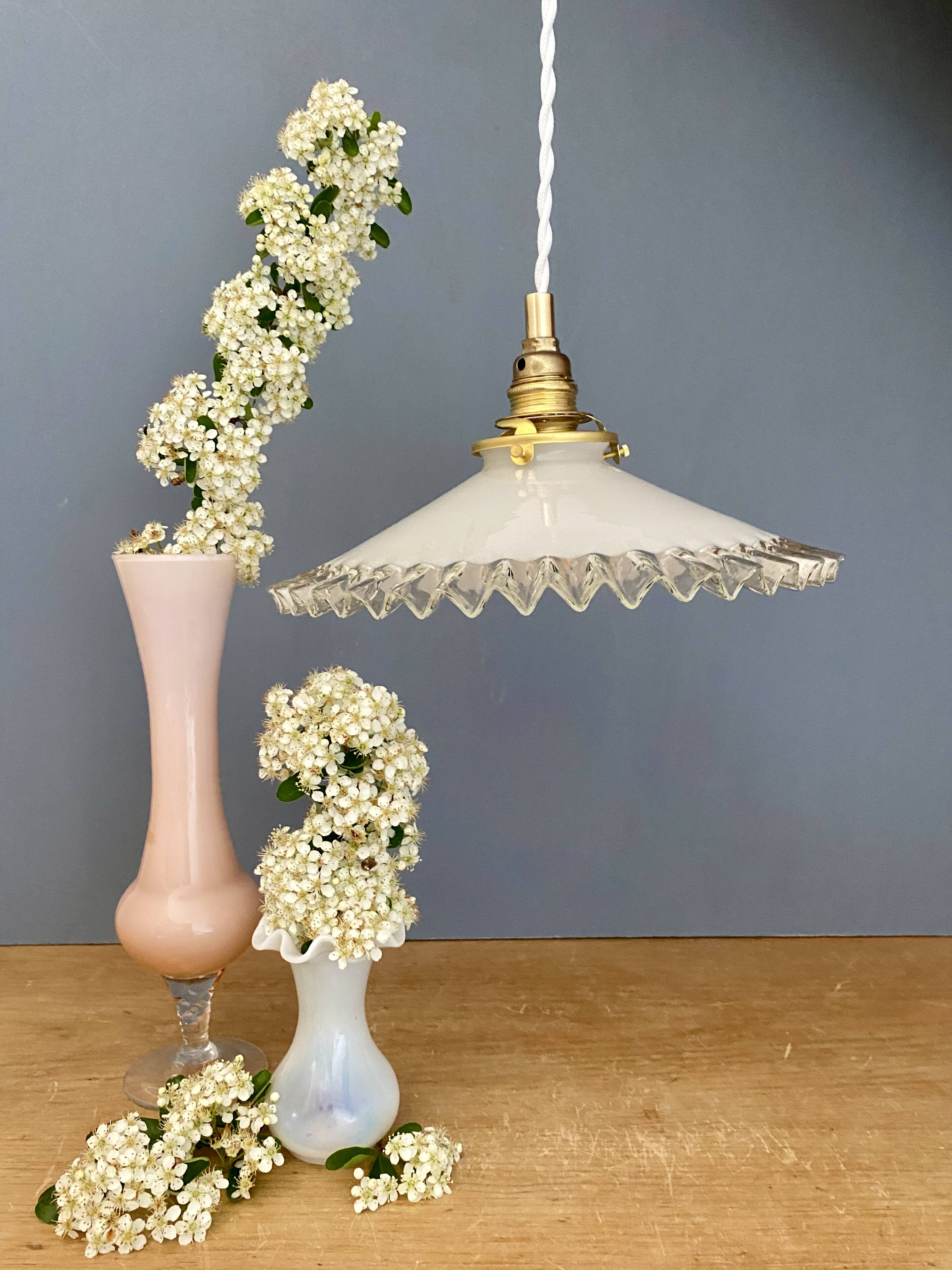 Vintage white opaline lampshade pendant light
