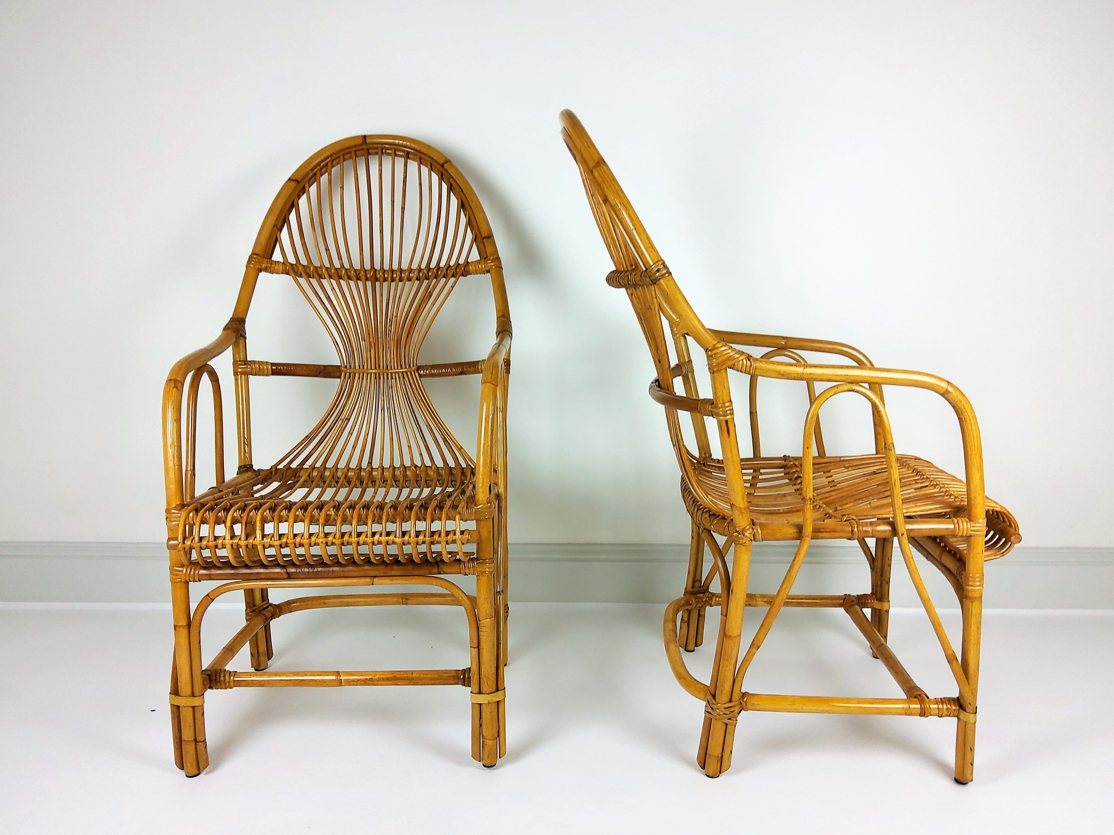 2 vintage rattan bamboo armchairs 1960