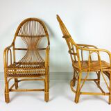 2 vintage rattan bamboo armchairs 1960