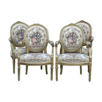 4 fauteuils cabriolet de style Louis XVI