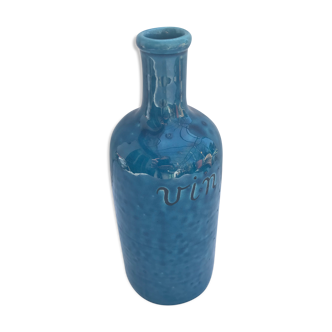 Former bottle terra cuite enamelled blue Gaumont vintage vin marking