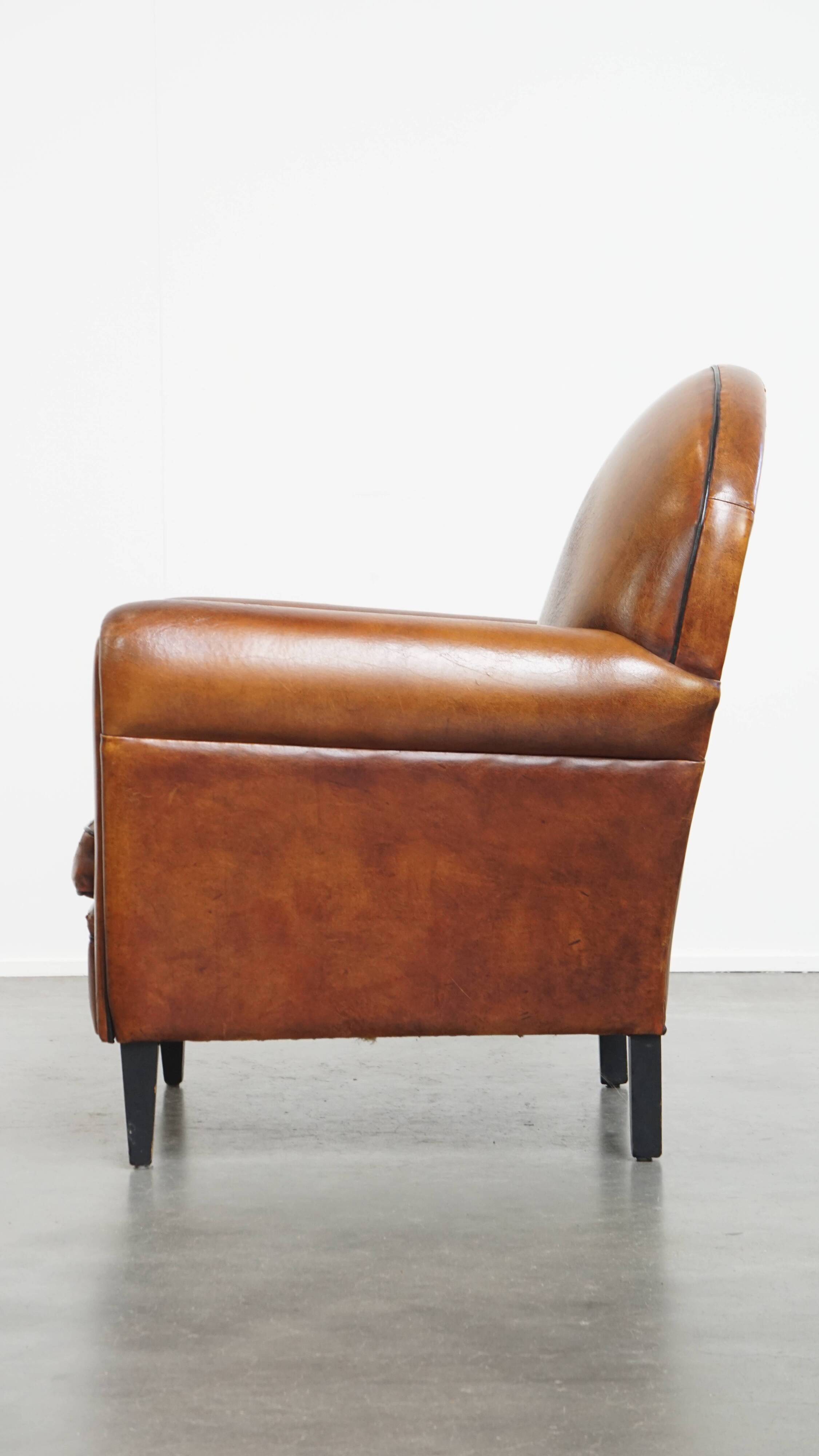 Vintage Sheepskin Leather Art Deco Style Design Armchair