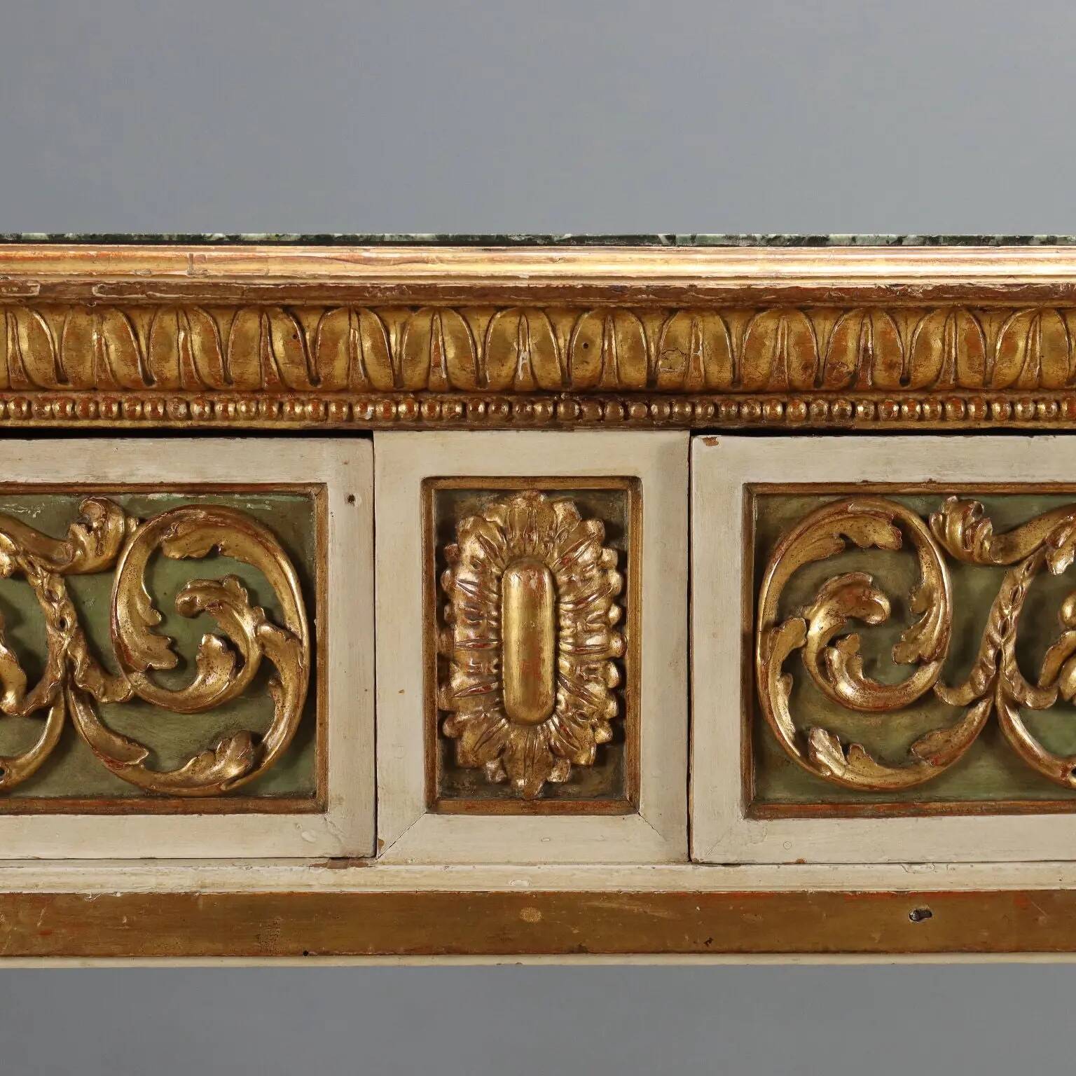 Table éclectique ancienne en bois laqué et marbre, Italie, XIXe siècle