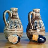 Two small pitchers jugs with traditional German patterns cork stoppers 12cm