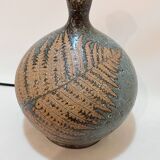 Vintage stoneware lamp by Alain Blanchard, 1970s, fern, rope shade