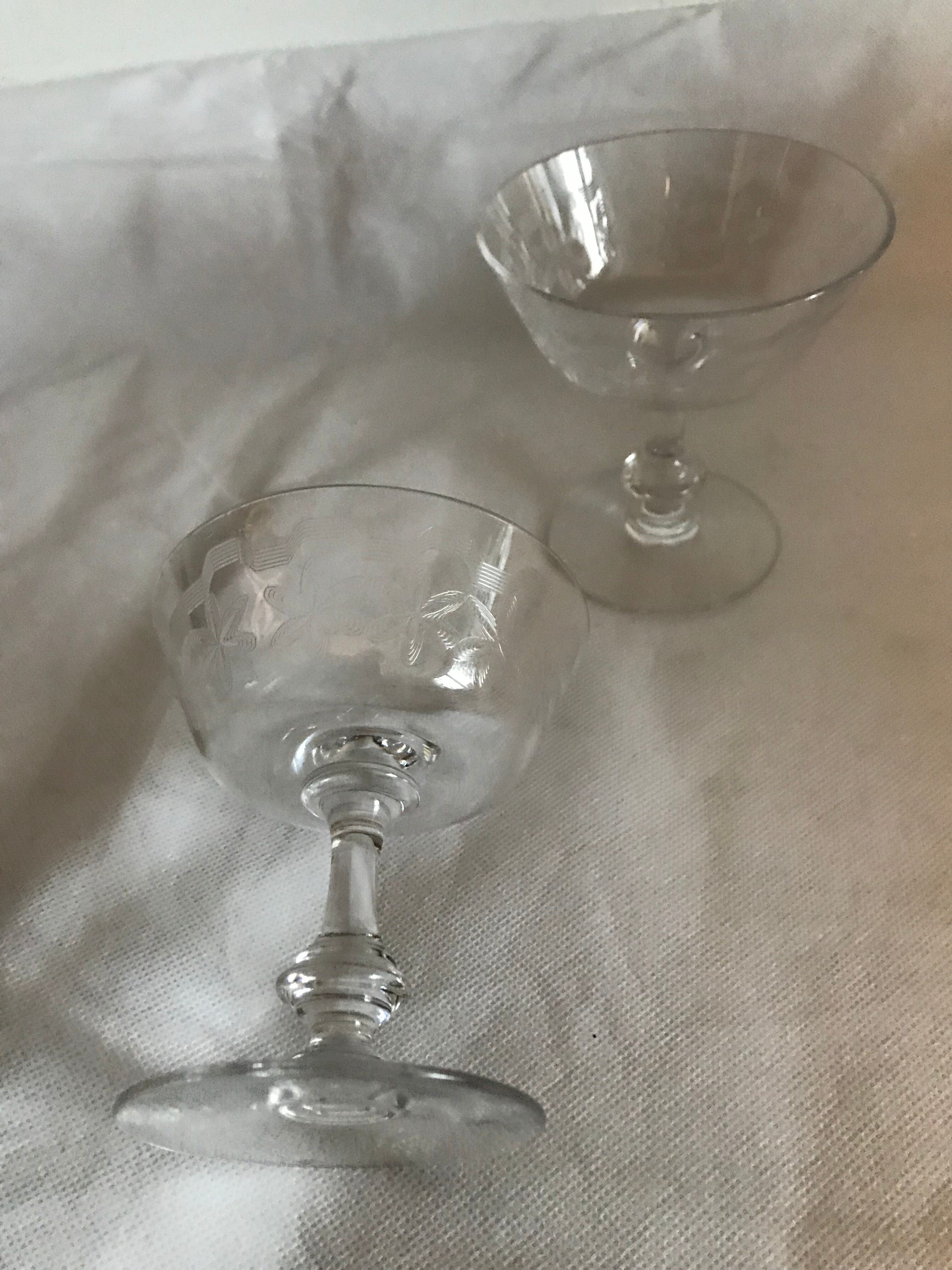 5 19th-century crystal champagne glasses