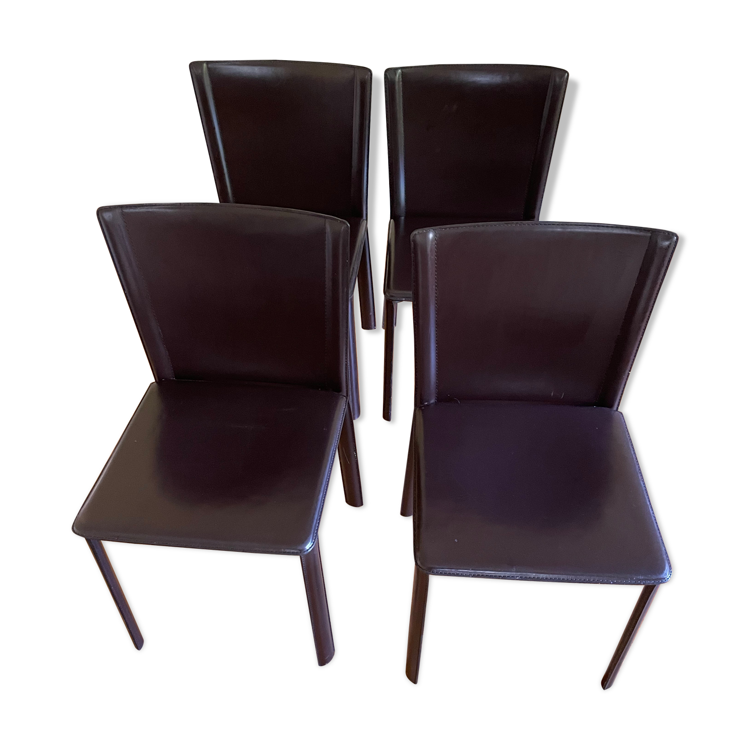 Lot 4 chairs moka cinna brown leather