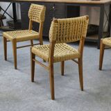 Set of 6 woven rope chairs by Adrien Audoux & Frida Minet for Vibo Versoul 1940's