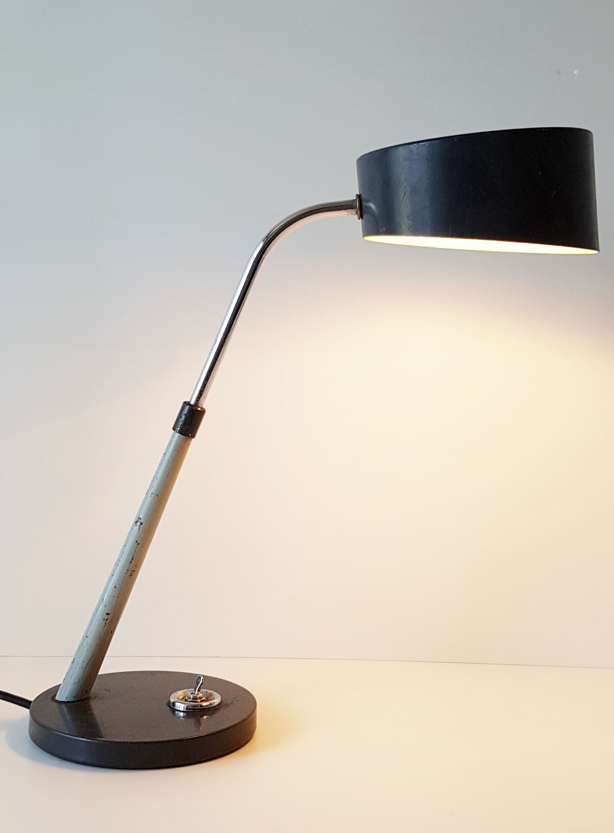 Dark gray desk lamp steel and sheet metal perforated 1950 1960 vintage 50's 60's