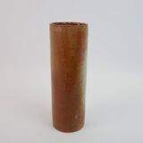 Brown ceramic tube vase signed Roger Jacques under the base