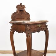 Pedestal table, old bedside table, Louis XV style, in wood and marble