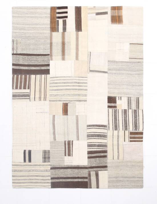 5x8 Cream & Beige Mid Century Modern Kilim Rug, 167x234Cm