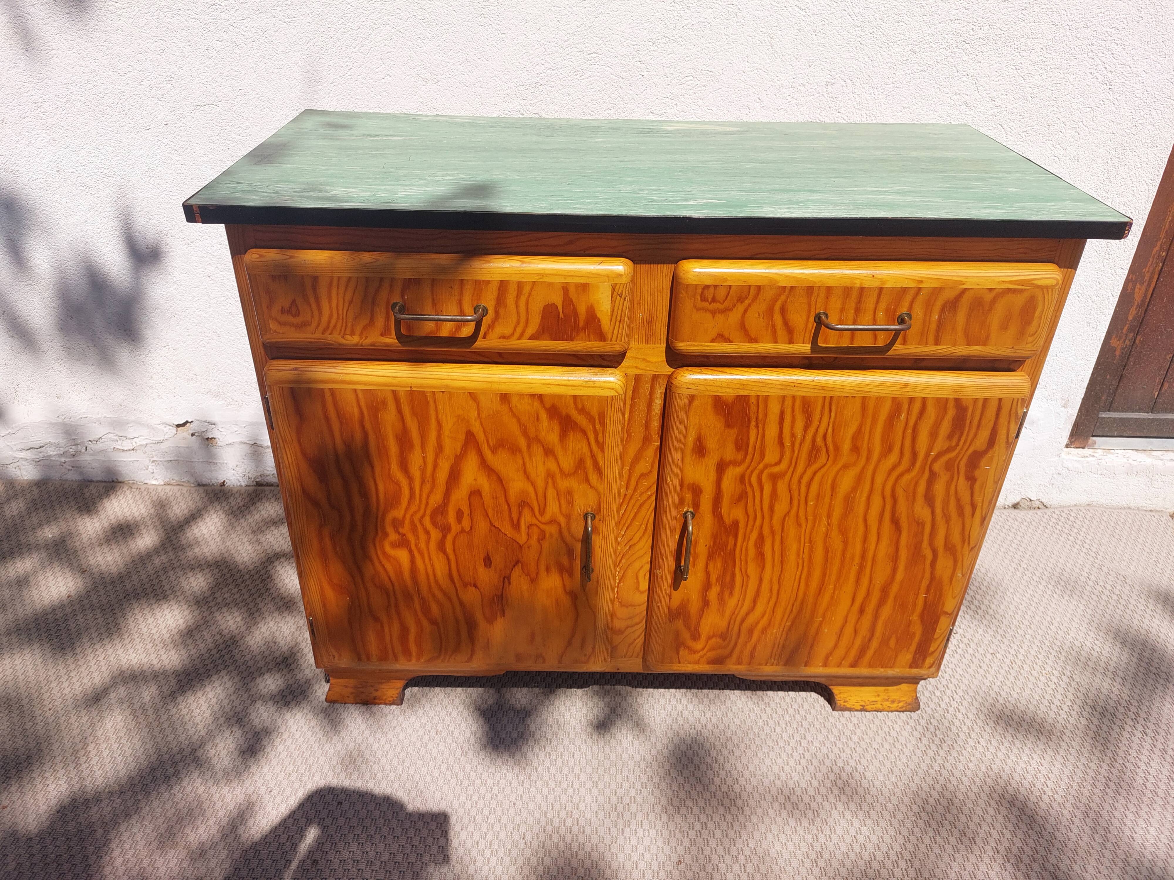 Mado wooden buffet, green and black tray, vintage.