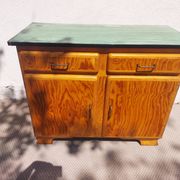 Mado wooden buffet, green and black tray, vintage