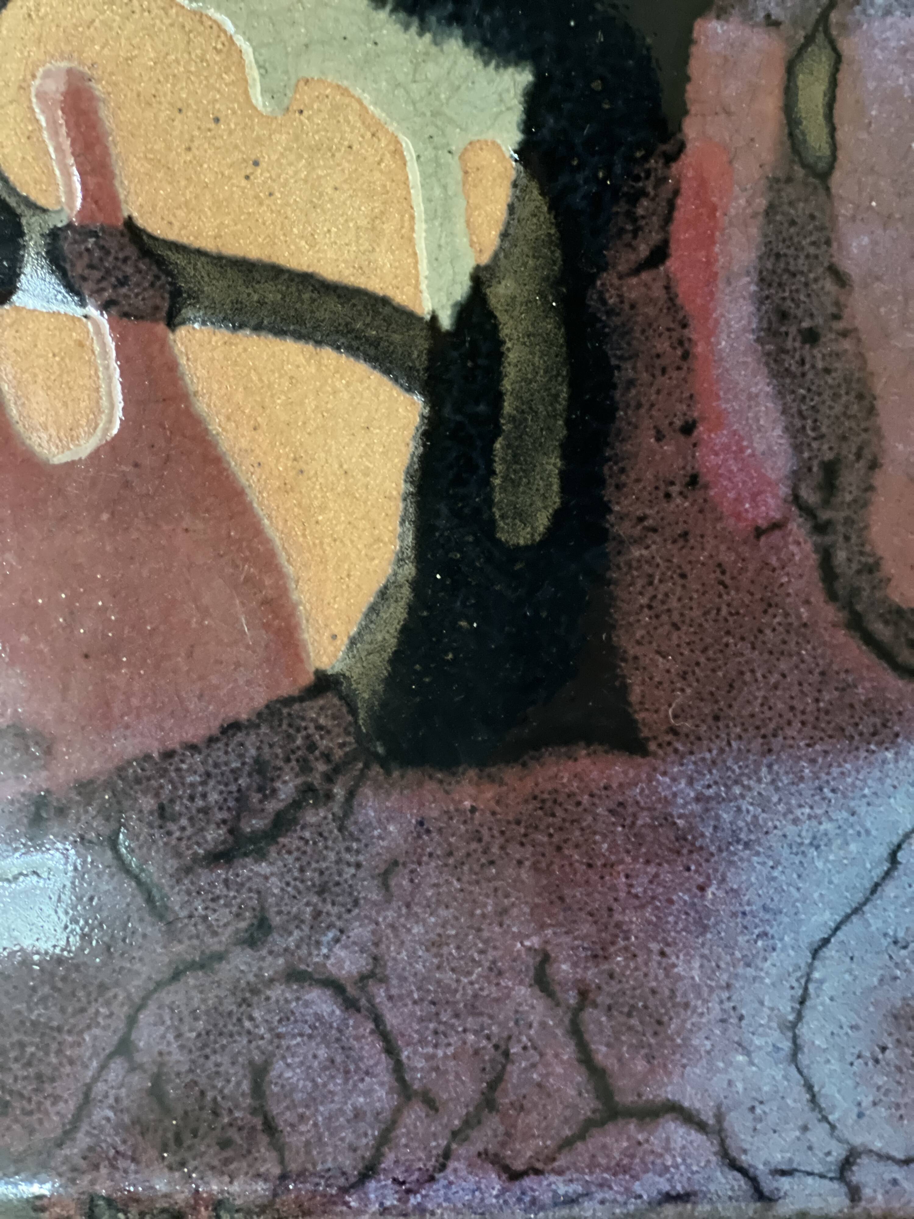 Square trinket dish in glazed ceramic, signed by F. Baudet, France 1970