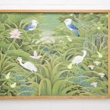 tableau vintage horizontal sur cadre en bois avec oiseaux