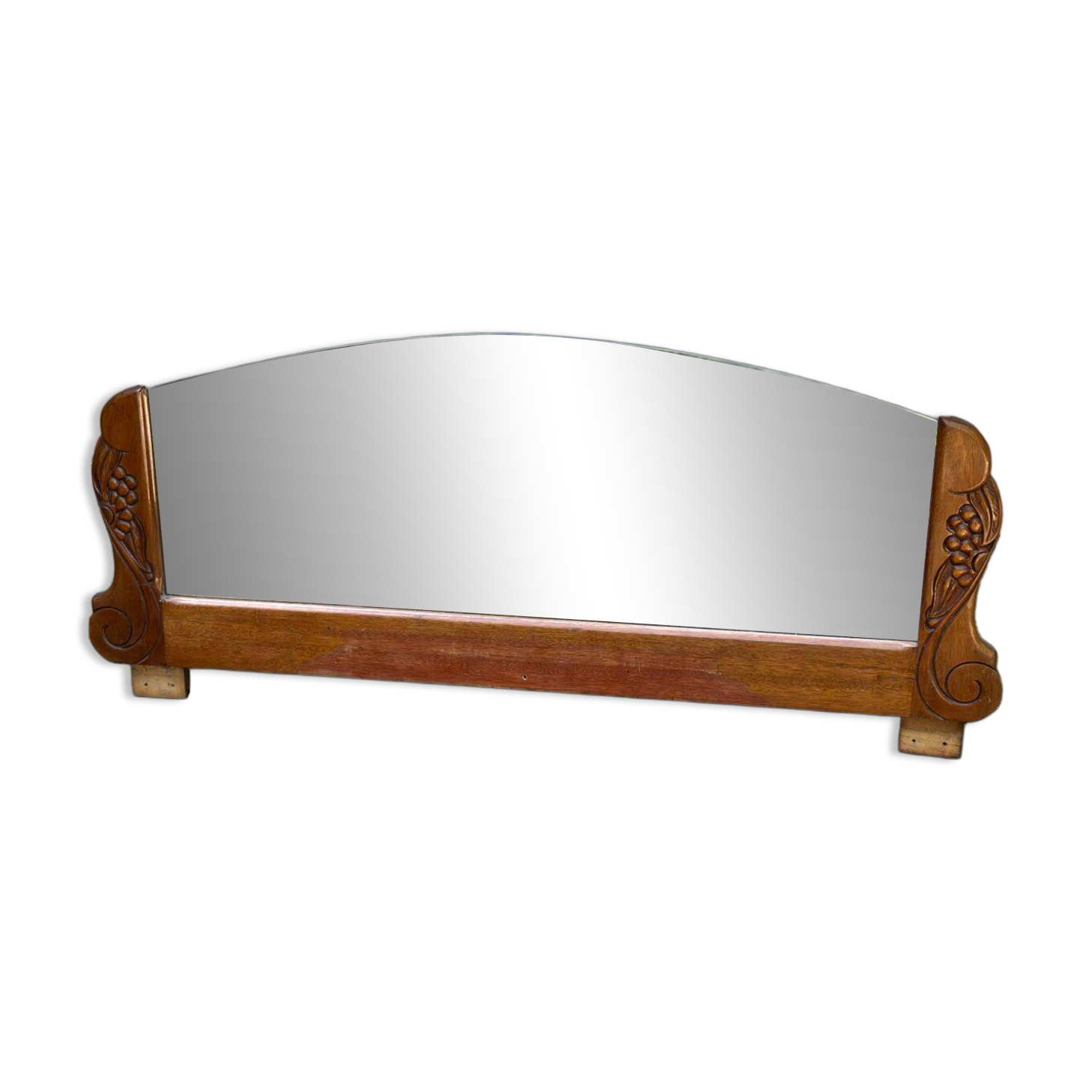 Art Deco concave mirror, arc-shaped, carved in solid wood, 1940, 120cm.