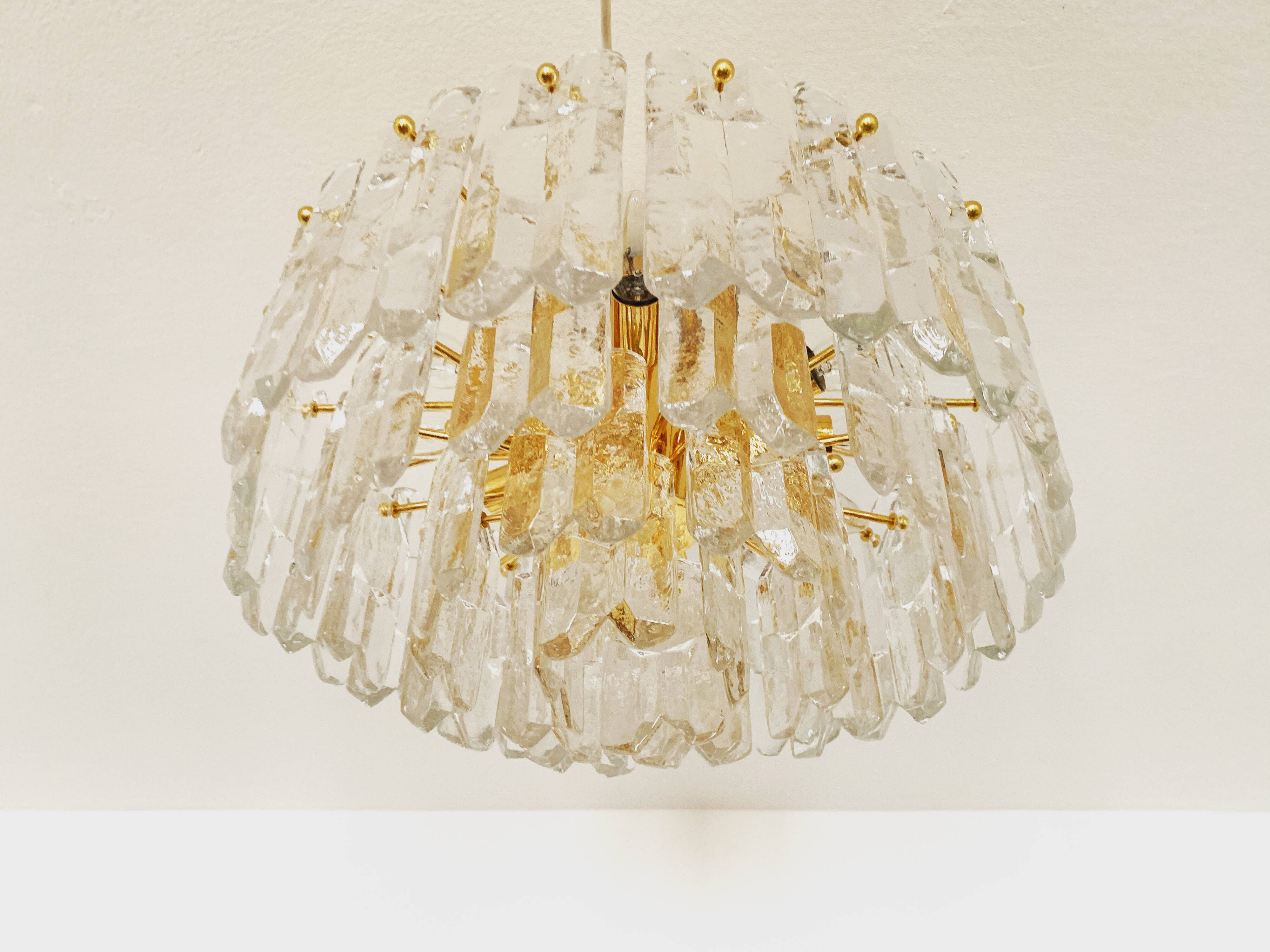 Gilded ice glass ceiling chandelier by J.T. Kalmar