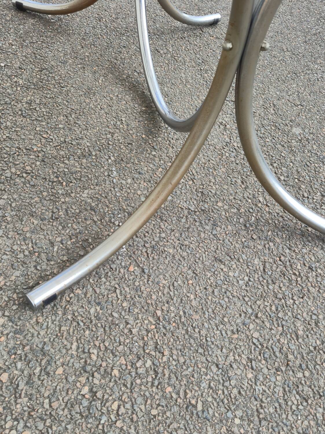 Vintage oval design table in smoked glass and chrome legs