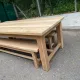 2 stripped farmhouse benches in solid oak, 1970, 175cm.